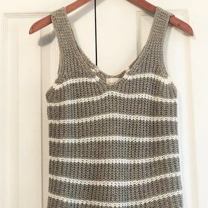 YORK & HUDSON SHANTEX Tape Yarn Knit V-Neck Tank Sweater Sleeveless Top OLIVE S